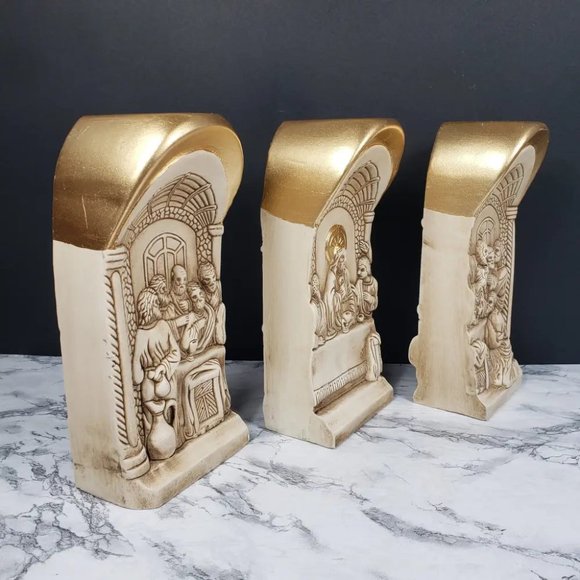 Last Supper Angels Two Sided Candle Holders Vintage - Picture 5 of 10